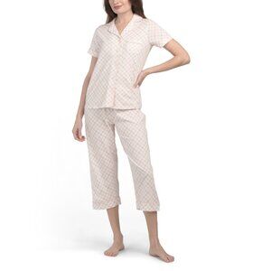 POPPY & CLAY Pink 2pc Notch Collar Pajama Top And Capri Pajama Pants Set